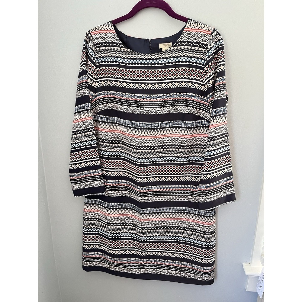 J.CREW Women's Size 4โ Geometric Striped Multicolor Long Sleeve Sheath Dress